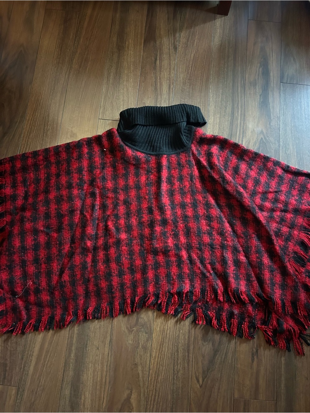 Talbots Red and Black Plaid Turtleneck Cape